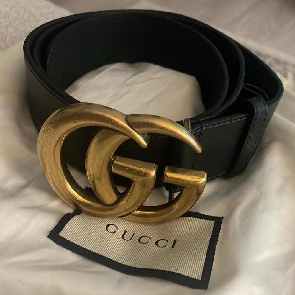 Gucci Black Leather Belt with Gold Buckle